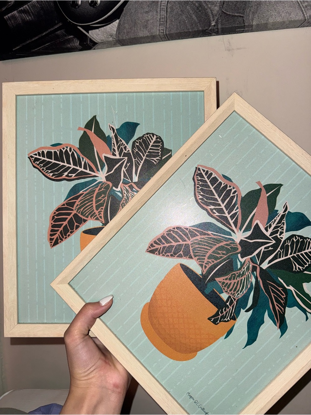 Framed Potted Plant Wall Art in Teal and Orange
